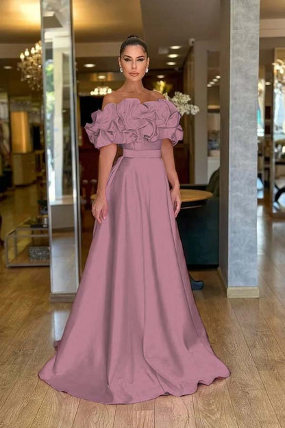 Off the Shoulder Sleeveless A Line Long Prom Dress With Pleated ZT0470