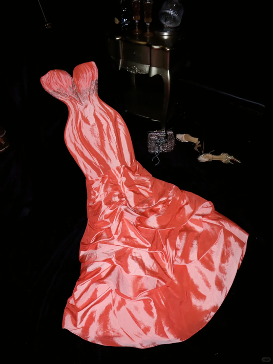 Vintage Mermaid Sweetheart Neck Beaded Satin Party Dress Evening Dress SH3064