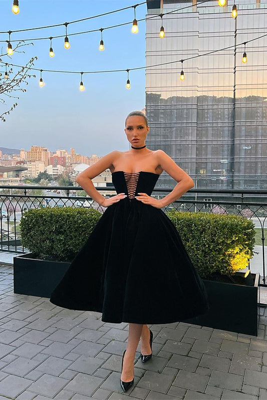 Strapless Short A-Line Black Prom Dress | Zelldresses