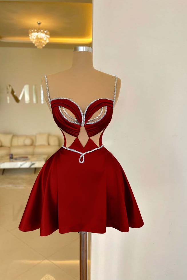 Spaghetti Strap Sleeveless Short Homecoming Dress With Sequins HC0156