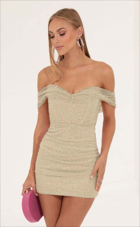 Tight Pink Sequins Off the Shoulder Strapless Pleated Short Homecoming Dress HC0010