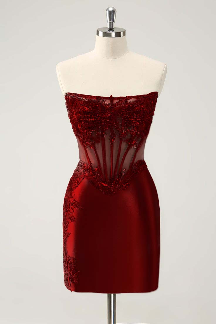 Chic Sleeveless Strapless Short Homecoming Dress With Appliques HC0149