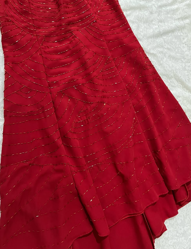 Vintage Mermaid Spaghetti Strap Sequin Beaded Red Chiffon Evening Dress Party Dress SH2690