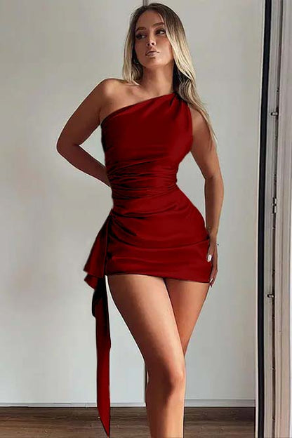 One Shoulder Sleeveless Short Homecoming Dress With Ruffles HC0146