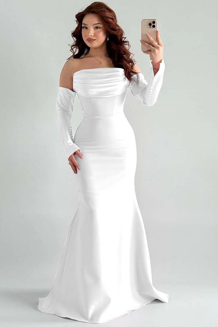 Strapless Long Sleeves Long Mermaid Prom Dress With Pleated XJ0765