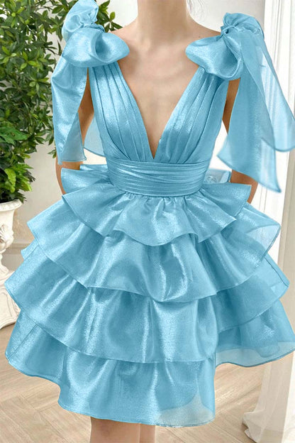 Straps V Neck Sleeveless Short Homecoming Dress With Ruffles HC0172