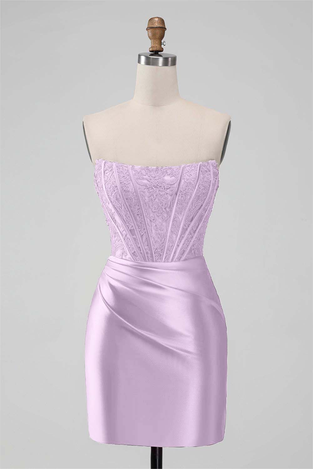 Red Satin Strapless Sleeveless Pleated Short Homecoming Dress with Embroidery HC0005