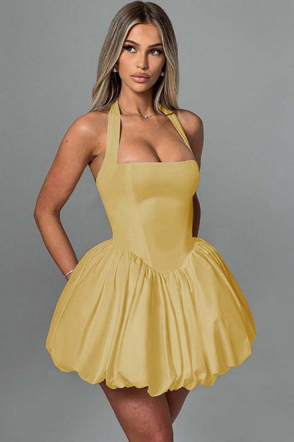 Halter Bateau Sleeveless Short Homecoming Dress With Pleated HC0166