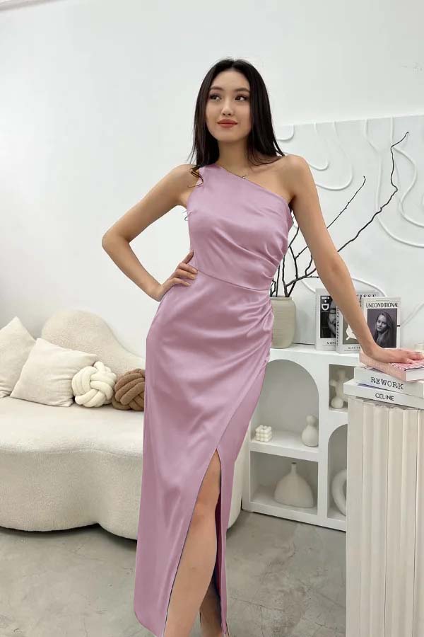 Chic Sleeveless One Shoulder Long Prom Dress With Pleated Split JQ0244