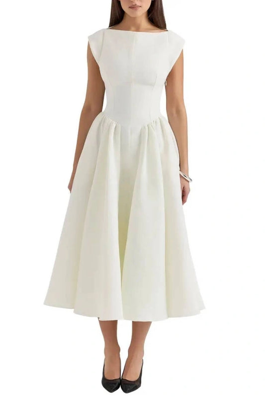 Chic White Bateau Homecoming Dress Backless Tea Length A-Line CY0244