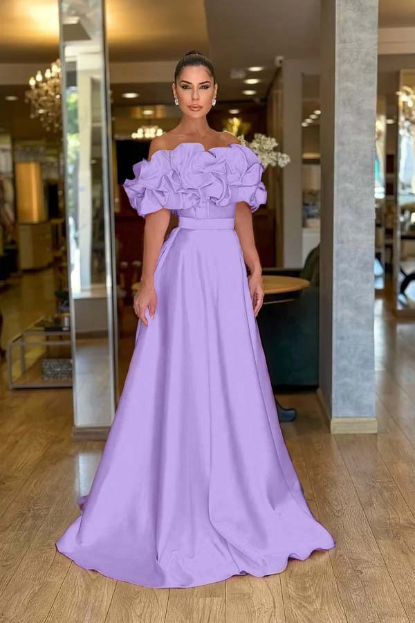 Off the Shoulder Sleeveless A Line Long Prom Dress With Pleated ZT0470