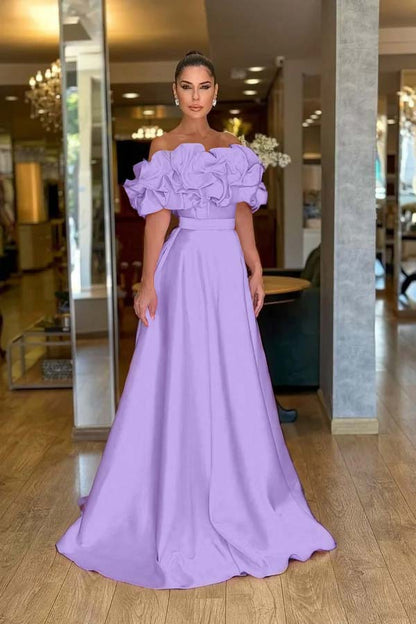 Off the Shoulder Sleeveless A Line Long Prom Dress With Pleated ZT0470