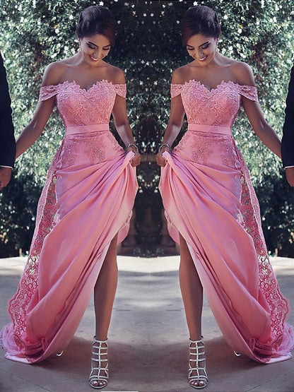 Off-the-Shoulder Candy Pink Prom Dress PD0229