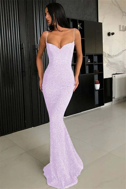 Chic Spaghetti-Straps Mermaid Black Prom Dress With Sequins | Zelldresses