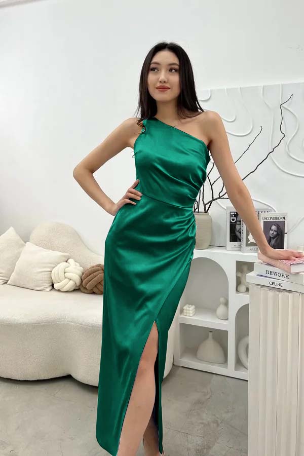 Chic Sleeveless One Shoulder Long Prom Dress With Pleated Split JQ0244