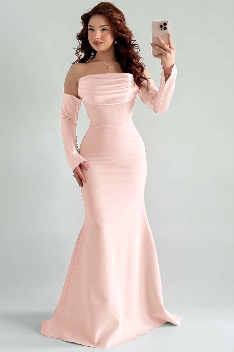 Strapless Long Sleeves Long Mermaid Prom Dress With Pleated XJ0765
