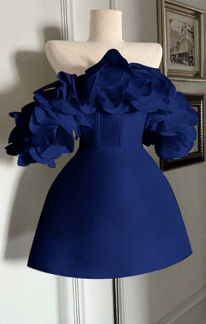 Off the Shoulder Sleeveless Short Homecoming Dress With Ruffles HC0153