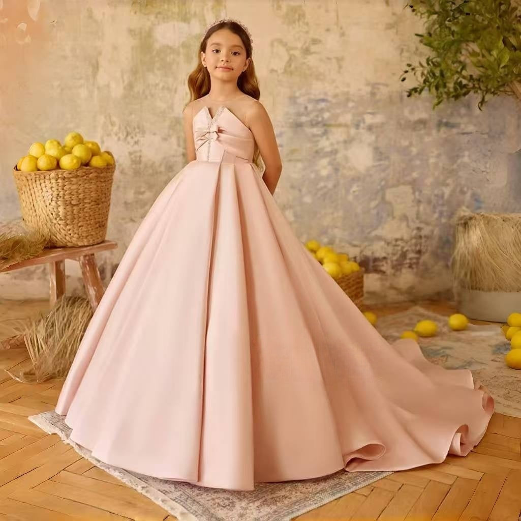 Luxury Soft Pink Flower Girl Dress with Shiny Birthday Party J376