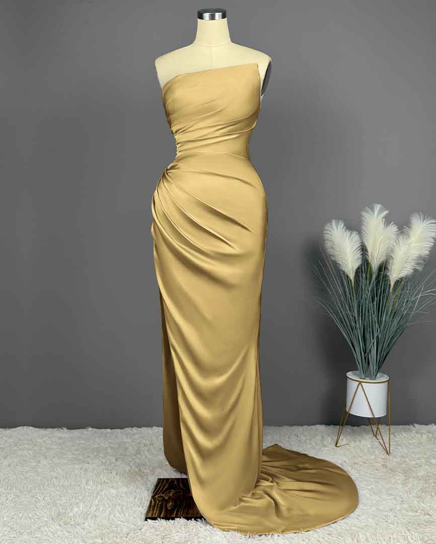 Simple Blue Prom Dress Sleeveless Charmeuse Gown With High Slit PLeated X0002