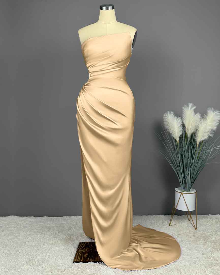 Simple Blue Prom Dress Sleeveless Charmeuse Gown With High Slit PLeated X0002