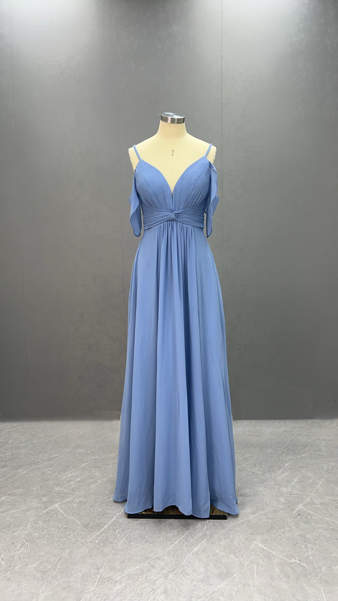 Flowing Straps Sleeveless Bridesmaid Dresses Floor Length with Split CK01