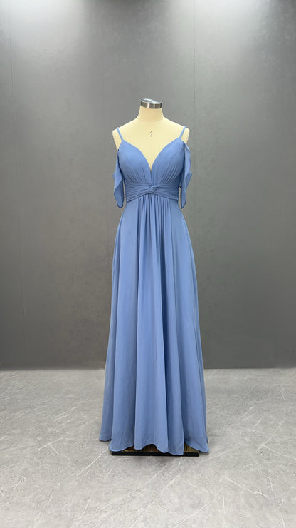 Flowing Straps Sleeveless Bridesmaid Dresses Floor Length with Split CK01