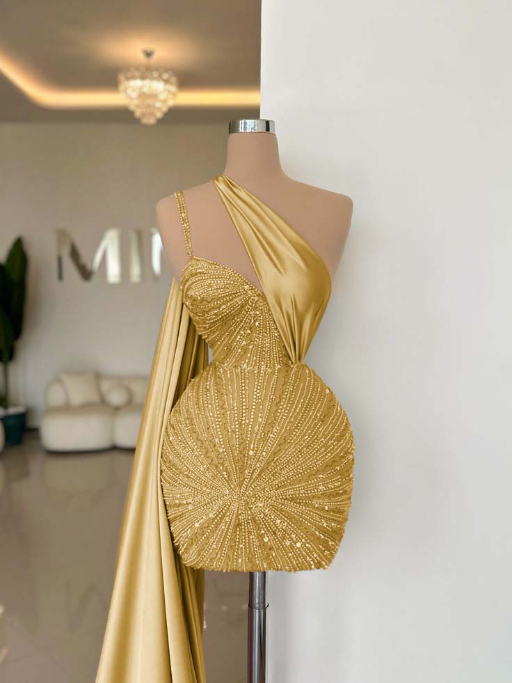 One Shoulder Sleeveless Short Homecoming Dress With Beading HC0152