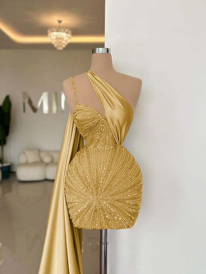 One Shoulder Sleeveless Short Homecoming Dress With Beading HC0152