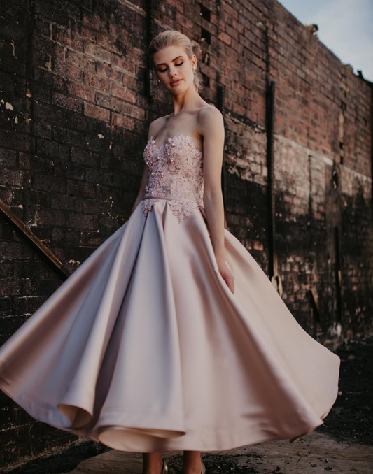 Pink A Line Sweetheart Neck Appliques Pearl Satin Party Dress Homecoming Dress SH2871