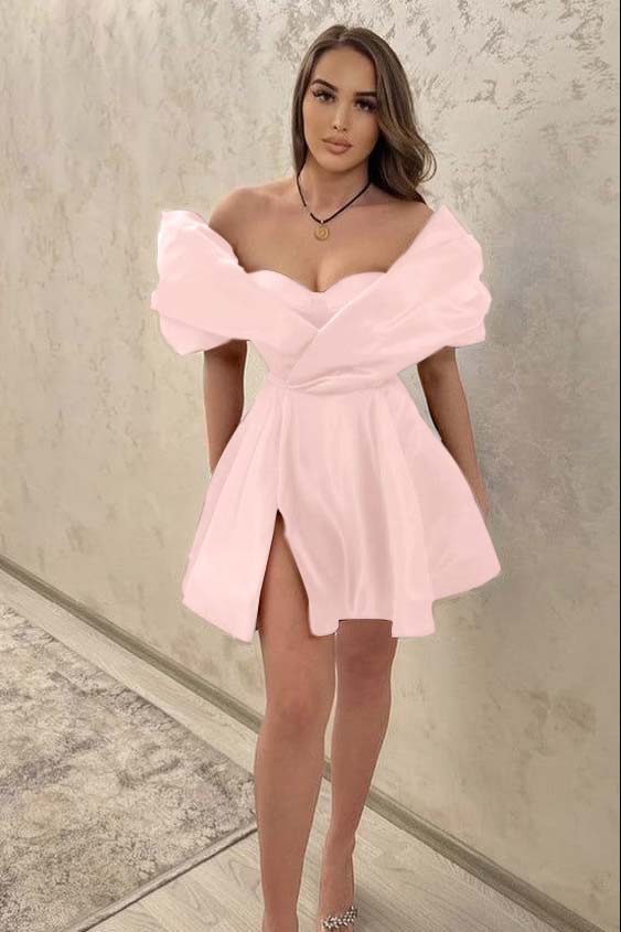 Chic Off the Shoulder Sweetheart Short Homecoming Dress With Split HC0141