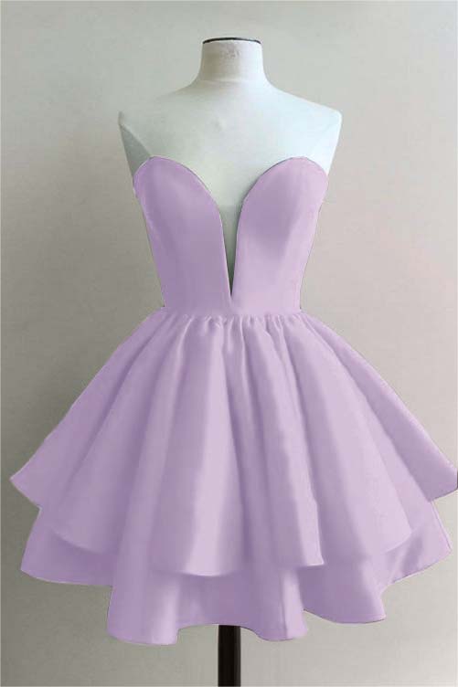 Hellodresses Strapless Sweetheart Sleeveless Pleated Short Homecoming Dress With Ruffles