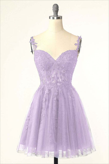 Dark Navy Tulle Sweetheart Spaghetti Strap Sleeveless Homecoming Dress With Embroidery HC0020