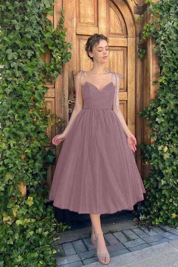 Hellodresses Chic Blue Tulle Spaghetti Strap Sleeveless V Neck A Line Homecoming Dress