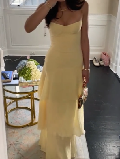 Yellow Fashion Long Prom Dress Evening Party Dresses  fg7739