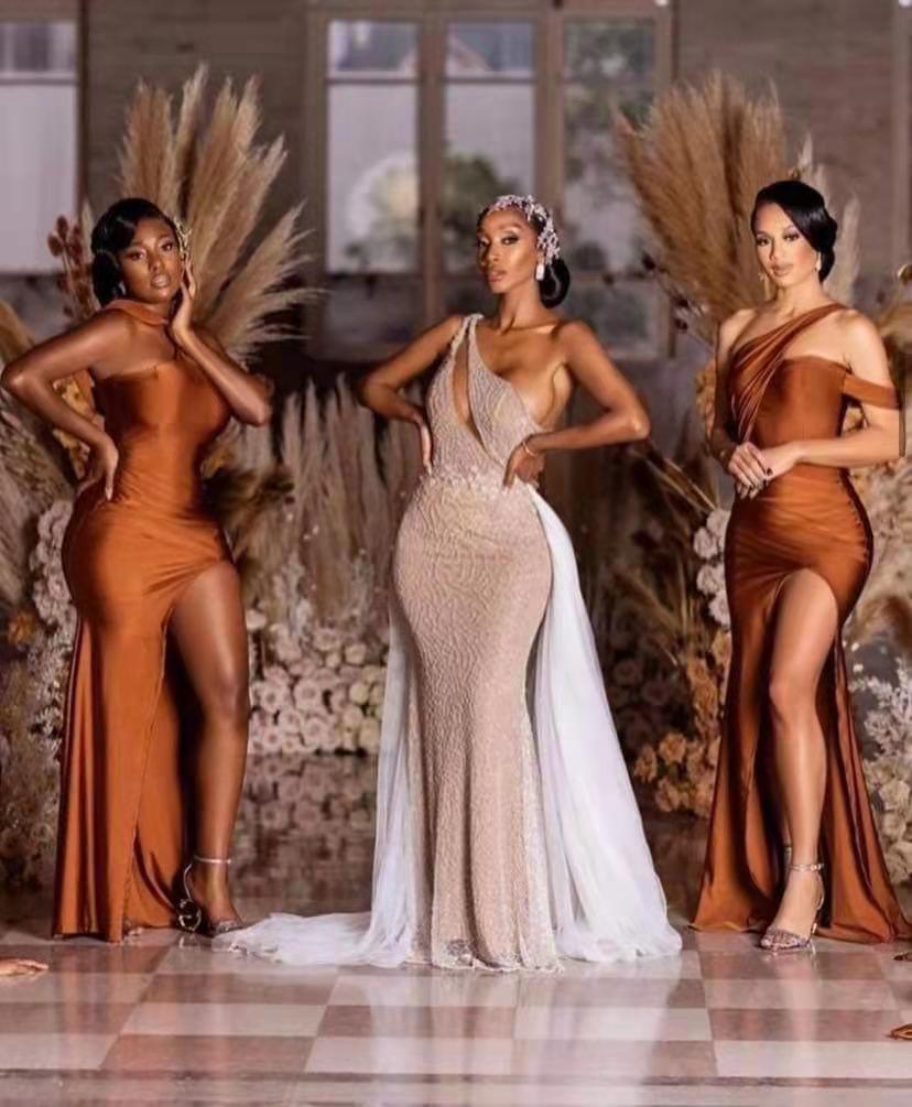 Burnt Orange Mermaid Bridesmaid Dress With Split PD033
