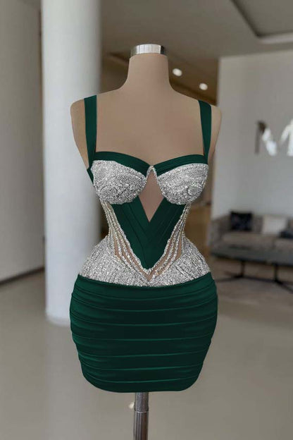 Straps Sleeveless Short Homecoming Dress With Pleated Beading HC0159