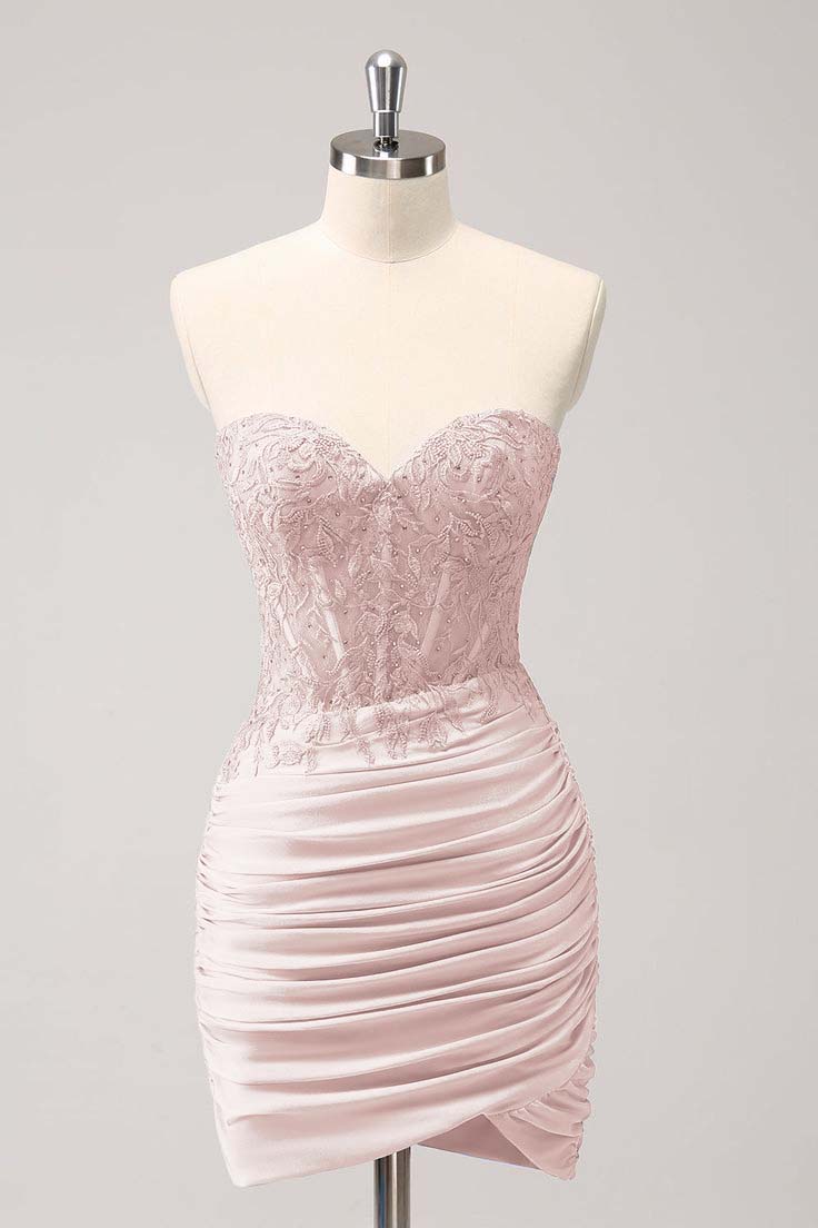 Hellodresses Chic Sweetheart Sleeveless Pleated Short Homecoming Dress With Embroidery