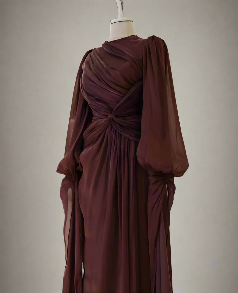 Burgundy Long Sleeve Evening Dress A-Line Prom Gown Party Dress gh4317