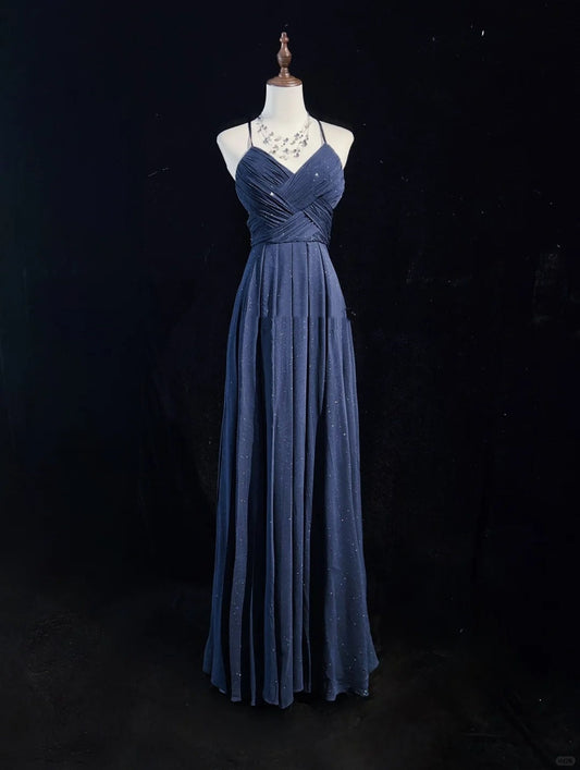 Dark Blue Shiny Fashionable Elegant Long Backless Floor Length Tulle Ball Gown Evening Gown Party Dress Prom Gown Bridesmaid Dress Graduation Gown gh3864