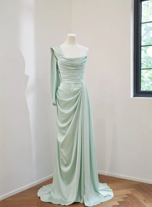 zelldressess-Mint Green Simple Fashion Long Satin Prom Dress Evening Dress Party Dress Bridesmaid Dresses gh5054