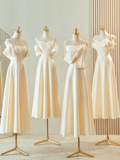 Champagne Elegant Fashion Long Floor Length Satin Bridesmaid Dresses Ball Gown Evening Gown Wedding Guest Party Gown Wedding Mother of the Wedding Dress gh4001
