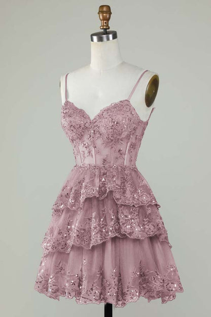 Exquisite Spaghetti Strap Sleeveless Beaded Homecoming Dress With Embroidery HC0013