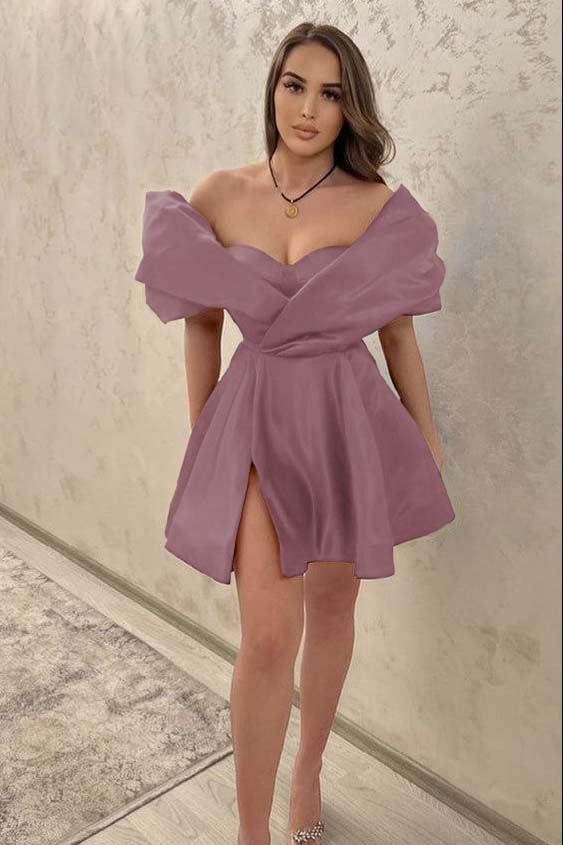 Chic Off the Shoulder Sweetheart Short Homecoming Dress With Split HC0141