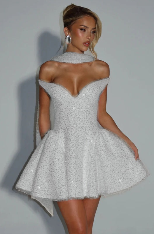 Shinning Pink Off-the-Shoulder Homecoming Dress Mini with Sequins CY0152