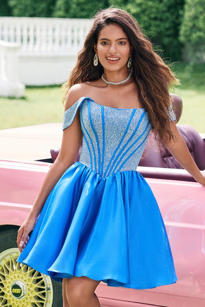 Off the Shoulder Sleeveless Short Homecoming Dress With Appliques HC0126