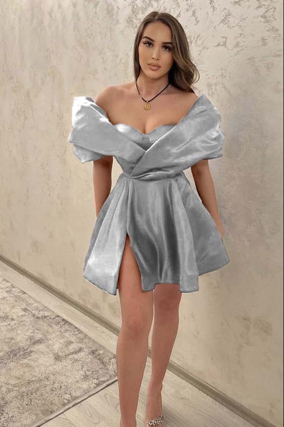 Chic Off the Shoulder Sweetheart Short Homecoming Dress With Split HC0141