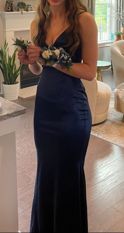 Navy Blue Prom Dress Elegant Evening Party Dress   fg7440