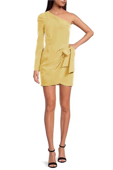 Simple Black One Shoulder Long Sleeve Short Homecoming Dress With Ruffles HC0034