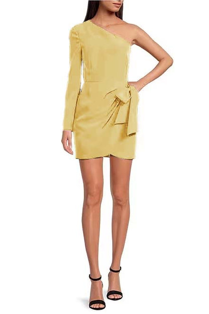 Simple Black One Shoulder Long Sleeve Short Homecoming Dress With Ruffles HC0034