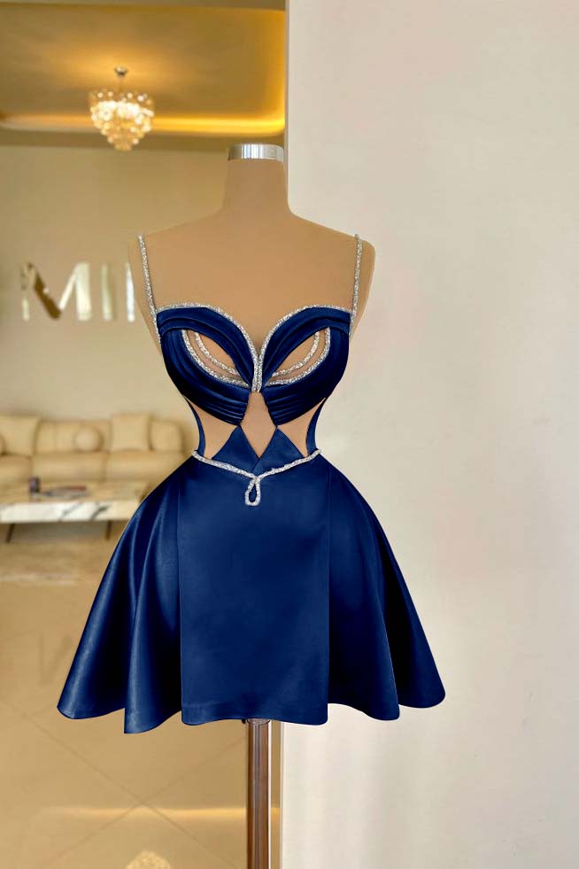 Spaghetti Strap Sleeveless Short Homecoming Dress With Sequins HC0156